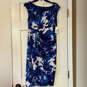 Alfani Blue & White Floral Midi Dress with Side Ruching